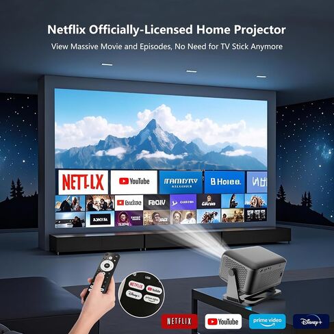【Netflix-Licensed & Auto Focus/Keystone】Smart Projector with Wifi and Bluetooth, Native 1080P 4K Support Outdoor Movie Projector, Home Ceiling Portable Mini Projector with Stand TV Cast in Saudi Arabia