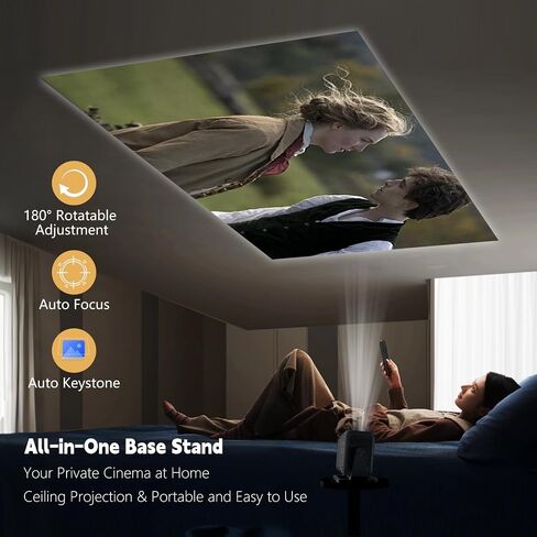 【Netflix-Licensed & Auto Focus/Keystone】Smart Projector with Wifi and Bluetooth, Native 1080P 4K Support Outdoor Movie Projector, Home Ceiling Portable Mini Projector with Stand TV Cast in Saudi Arabia