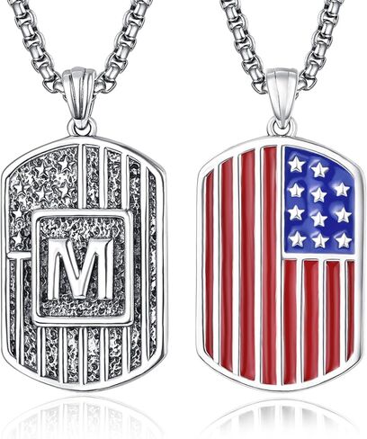 ADMETUS American Flag Initial Necklace 925 Sterling Silver Letter Pendant Jewelry American Flag Gifts for Men Women Patriot with 2.5mm 22"+2" Rolo Chain in Kuwait