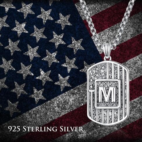 ADMETUS American Flag Initial Necklace 925 Sterling Silver Letter Pendant Jewelry American Flag Gifts for Men Women Patriot with 2.5mm 22"+2" Rolo Chain in Kuwait