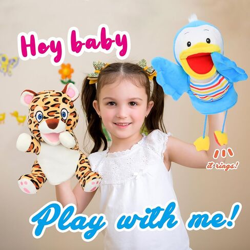 Hopearl Plush Dinosaur Hand Puppet T-Rex Puppet with Open Movable Mouth for Imaginative Play, Role Play, Interactive Toy for Storytelling Teaching Puppet Theater, Birthday Gift for Kids, Green, 13'' in Kuwait
