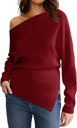 Saodimallsu Womens Off One Shoulder Sweaters Long Sleeve 2025 Casual Fall Pullover Knit Tops in Kuwait