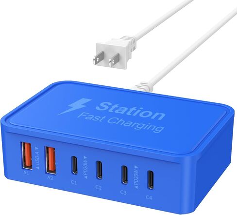 100W USB C Fast Charger - 5ft Cord GaN 6 Port Type USB C Charging Station Hub Block Cube,Super Fast Type C Charging Station Hub Compatible with Phone 16 15 14 12 Pro Max iPad Samsung Pixel(004) in Saudi Arabia