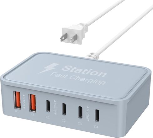100W USB C Fast Charger - 5ft Cord GaN 6 Port Type USB C Charging Station Hub Block Cube,Super Fast Type C Charging Station Hub Compatible with Phone 16 15 14 12 Pro Max iPad Samsung Pixel(004) in Saudi Arabia