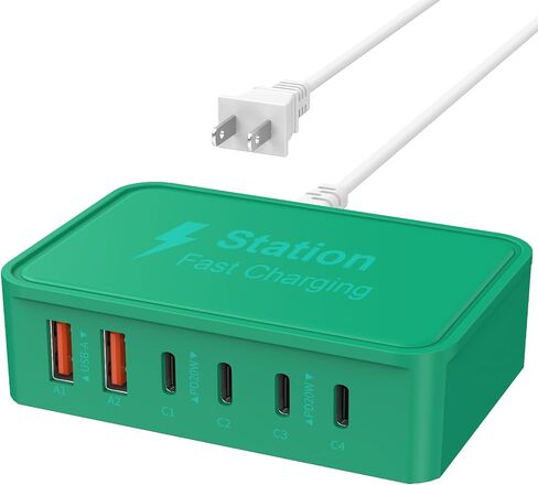 100W USB C Fast Charger - 5ft Cord GaN 6 Port Type USB C Charging Station Hub Block Cube,Super Fast Type C Charging Station Hub Compatible with Phone 16 15 14 12 Pro Max iPad Samsung Pixel(004) in Saudi Arabia