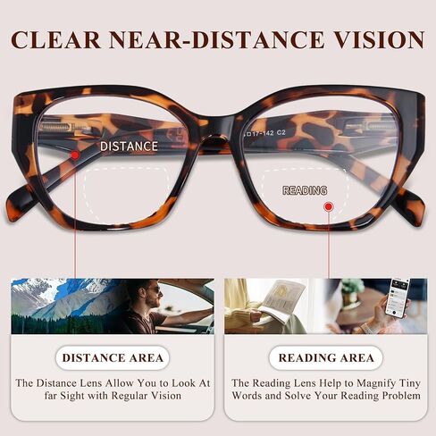 FONHCOO Bifocal Reading Glasses for Women, Cat Eye Blue Light Computer Readers Clear Top Eyewear with Spring Hinge in Saudi Arabia