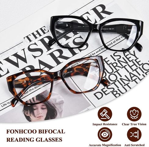 FONHCOO Bifocal Reading Glasses for Women, Cat Eye Blue Light Computer Readers Clear Top Eyewear with Spring Hinge in Saudi Arabia