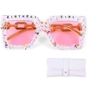 BOXOB Oversized Square Birthday Glasses, 5.7x2.3 Inch Happy Birthday Pearl Glasses Elegant Sunglasses Gift for Women Party Favors in Saudi Arabia