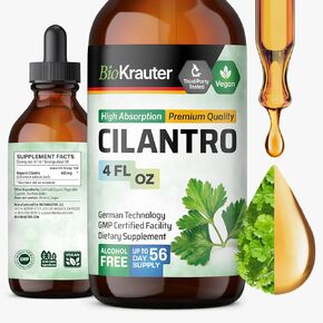 ملحق Cilantro Bio Krauter - المصدر الغني لمضادات الأكسدة - تطهير الطبيعية وإزالة السموم من الكزبرة - نباتي ، قطرات خالية من الكحول 4 fl.oz. in Saudi Arabia