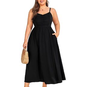 Hanna Nikole Women‘s Plus Size Casual Spaghetti Straps Bohemian Maxi Dress V Neck Flowy Dress with Pockets in Saudi Arabia