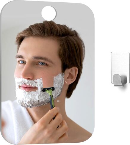 Shatterproof Shower Mirror Fogless with Adhesive Hook Mount, Portable Unbreakable Wall Hanging Handheld Shaving Mirror for Men, Ideal for Camping and Traveling, 5.1x6.69 Inch/13x17 cm in Saudi Arabia