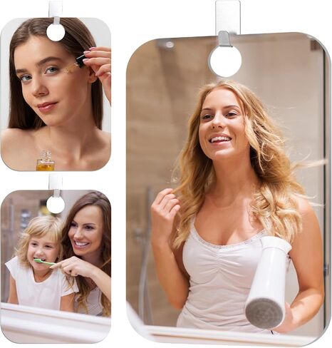 Shatterproof Shower Mirror Fogless with Adhesive Hook Mount, Portable Unbreakable Wall Hanging Handheld Shaving Mirror for Men, Ideal for Camping and Traveling, 5.1x6.69 Inch/13x17 cm in Saudi Arabia