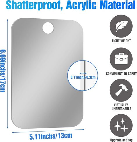Shatterproof Shower Mirror Fogless with Adhesive Hook Mount, Portable Unbreakable Wall Hanging Handheld Shaving Mirror for Men, Ideal for Camping and Traveling, 5.1x6.69 Inch/13x17 cm in Saudi Arabia