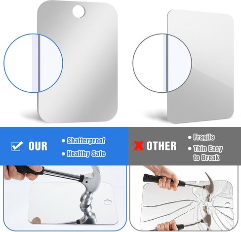 Shatterproof Shower Mirror Fogless with Adhesive Hook Mount, Portable Unbreakable Wall Hanging Handheld Shaving Mirror for Men, Ideal for Camping and Traveling, 5.1x6.69 Inch/13x17 cm in Saudi Arabia