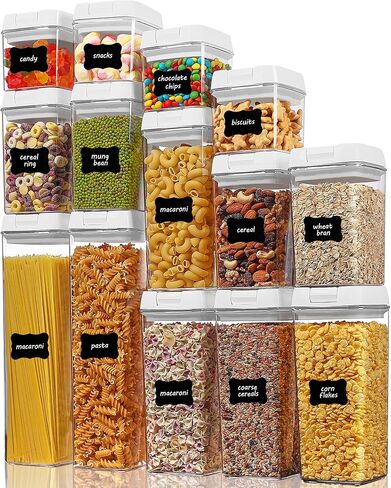 حاويات تخزين الطعام في Vtopmart ، 7 قطع BPA ، علب منظم الحبوب البلاستيكية المجانية مع أغطية قفل سهلة ، لتنظيم مخزن المطبخ ، 24 ملصقات ، أبيض in Kuwait