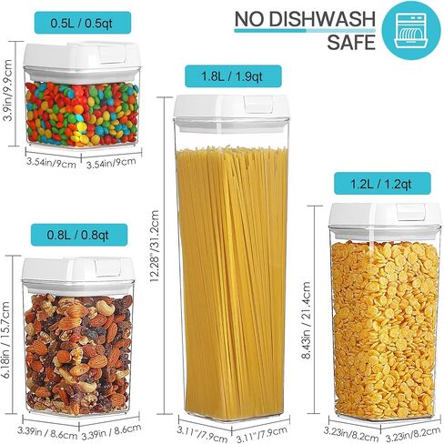 حاويات تخزين الطعام في Vtopmart ، 7 قطع BPA ، علب منظم الحبوب البلاستيكية المجانية مع أغطية قفل سهلة ، لتنظيم مخزن المطبخ ، 24 ملصقات ، أبيض in Kuwait