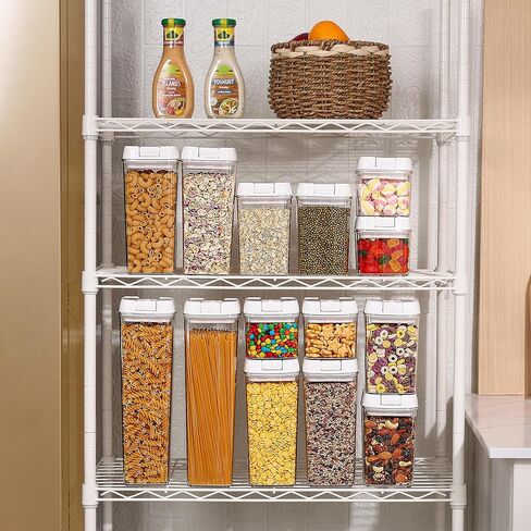 حاويات تخزين الطعام في Vtopmart ، 7 قطع BPA ، علب منظم الحبوب البلاستيكية المجانية مع أغطية قفل سهلة ، لتنظيم مخزن المطبخ ، 24 ملصقات ، أبيض in Kuwait