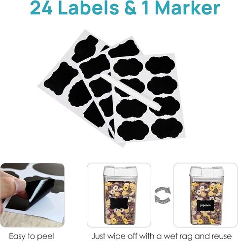 حاويات تخزين الطعام في Vtopmart ، 7 قطع BPA ، علب منظم الحبوب البلاستيكية المجانية مع أغطية قفل سهلة ، لتنظيم مخزن المطبخ ، 24 ملصقات ، أبيض in Kuwait