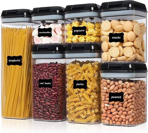 حاويات تخزين الطعام في Vtopmart ، 7 قطع BPA ، علب منظم الحبوب البلاستيكية المجانية مع أغطية قفل سهلة ، لتنظيم مخزن المطبخ ، 24 ملصقات ، أبيض in Kuwait