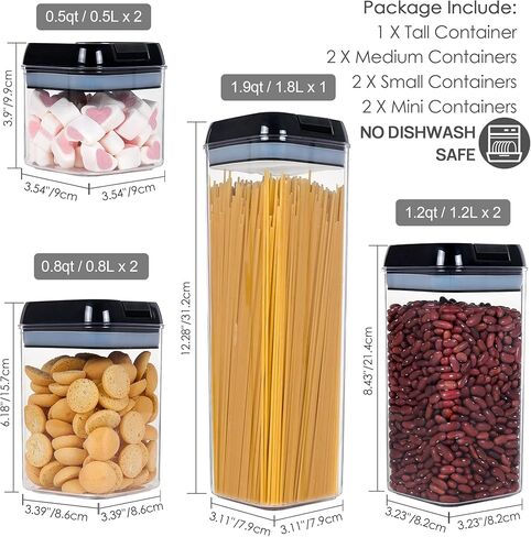 حاويات تخزين الطعام في Vtopmart ، 7 قطع BPA ، علب منظم الحبوب البلاستيكية المجانية مع أغطية قفل سهلة ، لتنظيم مخزن المطبخ ، 24 ملصقات ، أبيض in Kuwait