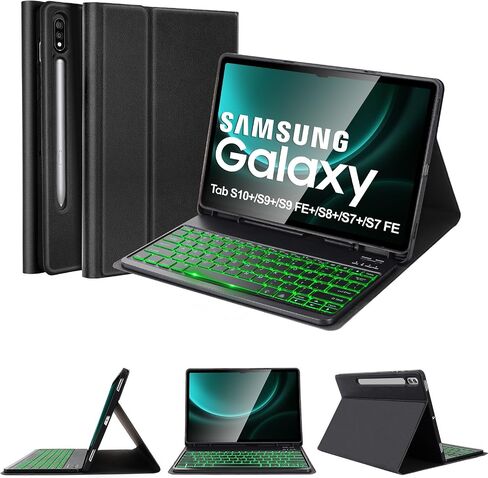 SOPPY 7 Colors Backlit Keyboard Case with Mouse for 12.4" Samsung Galaxy Tab S7 FE/S7 Plus/S8 Plus/S9 FE Plus/S9 Plus/S10+, Wireless Keyboard with Case & Pen Holder for Samsung Tab 12.4 Inch, Purple in Kuwait