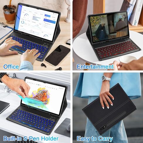 SOPPY 7 Colors Backlit Keyboard Case with Mouse for 12.4" Samsung Galaxy Tab S7 FE/S7 Plus/S8 Plus/S9 FE Plus/S9 Plus/S10+, Wireless Keyboard with Case & Pen Holder for Samsung Tab 12.4 Inch, Purple in Kuwait