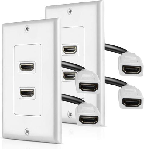 TNP HDMI Wall Plate - Dual (2 Port) HDMI Socket Plug Jack Outlet Decorative Face Plate Cover Mount Panel w/ 4K UHD ARC/eARC Ethernet Pass-Thru Support High Speed Extension Pigtail Coupler Cable in Saudi Arabia