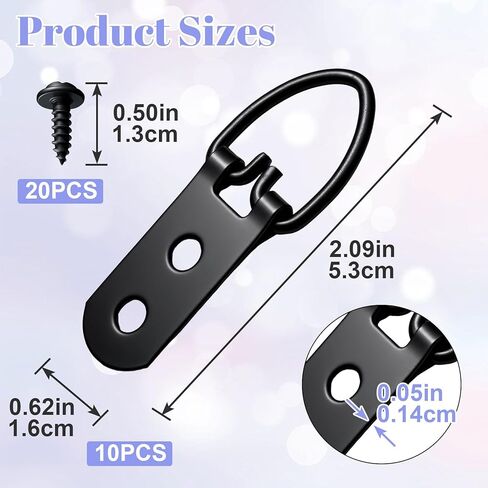 10pcs Super Heavy Duty Extra Large Strap Hanger D-Ring Hanger with 20pcs Screws for Hanging Picture Photo Frame, 2 Holes in Kuwait