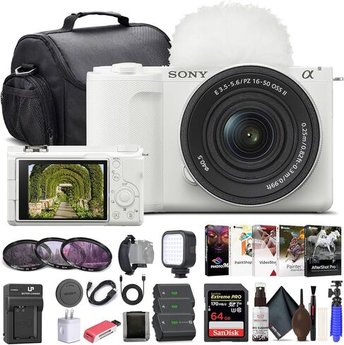 Sony Alpha ZV-E10 II Mirrorless Camera (Body Only, White) (ZVE10M2KW), 64GB Memory Card, Photo Software, Bag, 2 x NP-FZ100 Battery, External Charger, Card Reader, LED Light, HDMI Cable, More in Kuwait