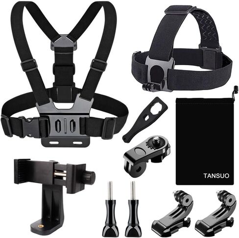 Chest Mount Strap Harness Head Strap Mount, Quick Release Chesty Body Mount with Phone Clip, Head Strap + Chest Strap Compatible with Action Camera/Smartphones in Saudi Arabia