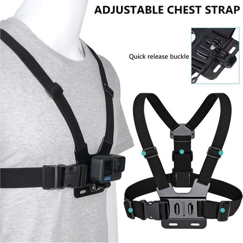 Chest Mount Strap Harness Head Strap Mount, Quick Release Chesty Body Mount with Phone Clip, Head Strap + Chest Strap Compatible with Action Camera/Smartphones in Saudi Arabia