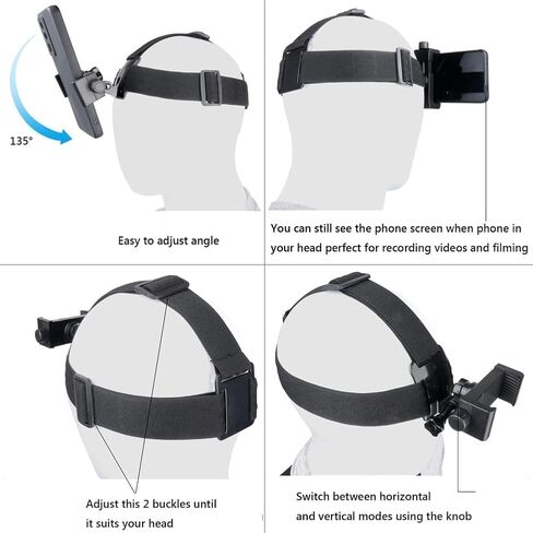 Chest Mount Strap Harness Head Strap Mount, Quick Release Chesty Body Mount with Phone Clip, Head Strap + Chest Strap Compatible with Action Camera/Smartphones in Saudi Arabia