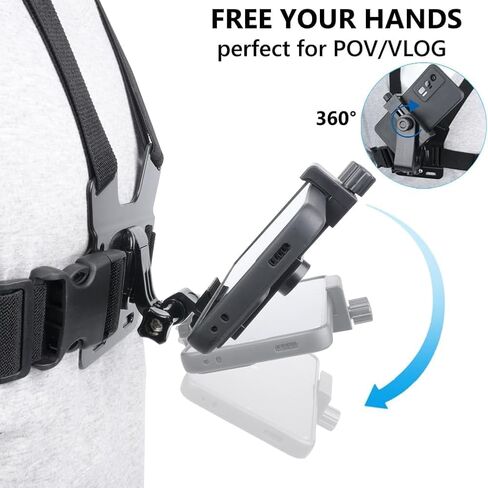 Chest Mount Strap Harness Head Strap Mount, Quick Release Chesty Body Mount with Phone Clip, Head Strap + Chest Strap Compatible with Action Camera/Smartphones in Saudi Arabia