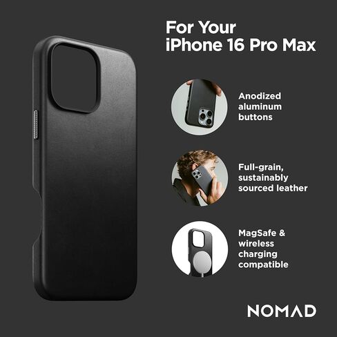 Nomad iPhone 16 Pro Max Case - English Tan ، Magsafe متوافق ، حالة هاتف جلدي لـ iPhone 16 Pro Max in Kuwait
