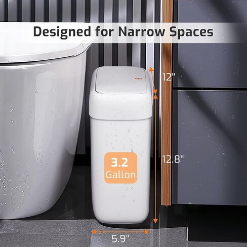 Small Bathroom Trash Can with Lid, 2.6 Gallons / 10 L Slim Plastic Garbage Bin with Pop-Up Lid, Mini Waste Basket Can Dog Proof for Kitchen, Bedroom, Office, Laundry, Toilet, Rv, White in Kuwait