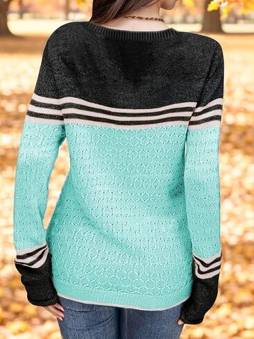 Girls Fall Winter Fashion Sweaters Long Sleeve Round Neck Color Block Striped Casual Loose Lightweight Spring Cozy Tops in Saudi Arabia