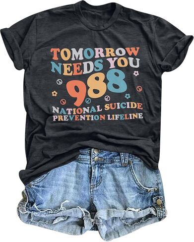 FASHGL Mental Health Matters Shirt Women 988 Suicide Prevention T-Shirt Funny Therapist Psychologist Tee Tops in Kuwait