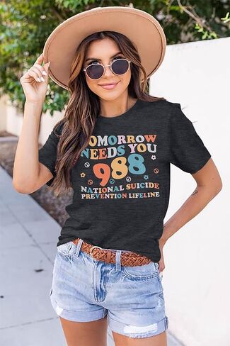 FASHGL Mental Health Matters Shirt Women 988 Suicide Prevention T-Shirt Funny Therapist Psychologist Tee Tops in Kuwait