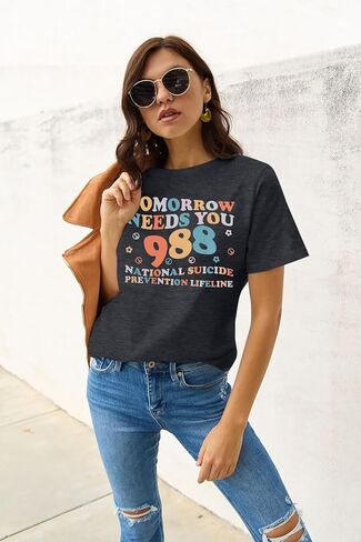 FASHGL Mental Health Matters Shirt Women 988 Suicide Prevention T-Shirt Funny Therapist Psychologist Tee Tops in Kuwait