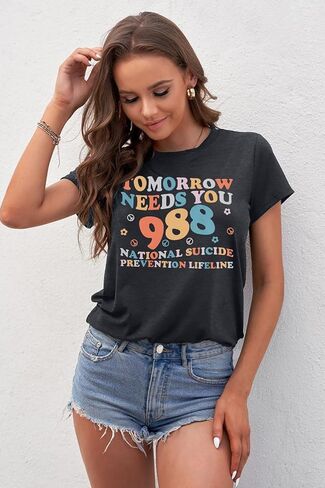 FASHGL Mental Health Matters Shirt Women 988 Suicide Prevention T-Shirt Funny Therapist Psychologist Tee Tops in Kuwait