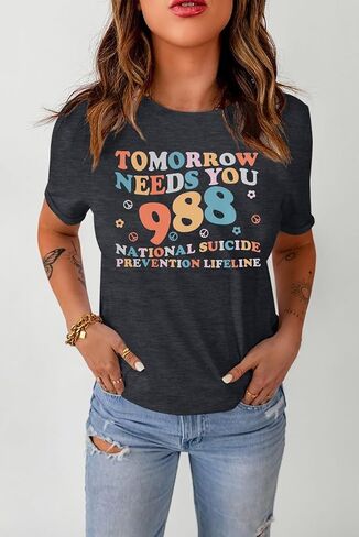 FASHGL Mental Health Matters Shirt Women 988 Suicide Prevention T-Shirt Funny Therapist Psychologist Tee Tops in Kuwait