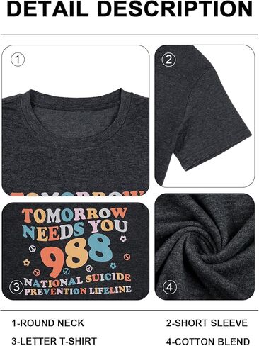 FASHGL Mental Health Matters Shirt Women 988 Suicide Prevention T-Shirt Funny Therapist Psychologist Tee Tops in Kuwait
