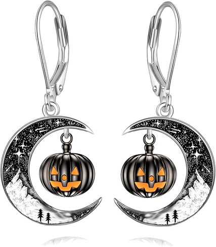 Black Cat/4th of July/Bat/Spider/Pumpkin/Wolf/Bunny/Sun and Moon/Turtle/Raven 925 Sterling Silver Leverback Dangle Earrings Moon Gothic Christmas Earrings Jewelry Gift for Women in Saudi Arabia