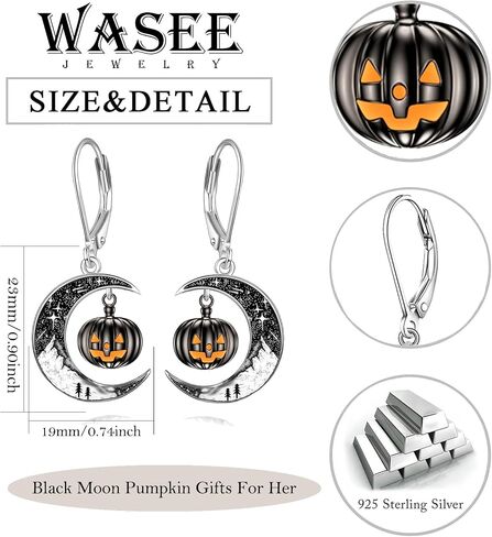 Black Cat/4th of July/Bat/Spider/Pumpkin/Wolf/Bunny/Sun and Moon/Turtle/Raven 925 Sterling Silver Leverback Dangle Earrings Moon Gothic Christmas Earrings Jewelry Gift for Women in Saudi Arabia