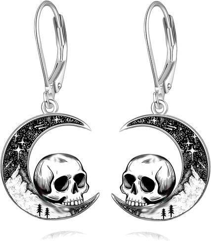 Black Cat/4th of July/Bat/Spider/Pumpkin/Wolf/Bunny/Sun and Moon/Turtle/Raven 925 Sterling Silver Leverback Dangle Earrings Moon Gothic Christmas Earrings Jewelry Gift for Women in Saudi Arabia
