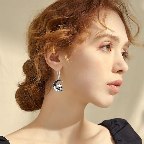 Black Cat/4th of July/Bat/Spider/Pumpkin/Wolf/Bunny/Sun and Moon/Turtle/Raven 925 Sterling Silver Leverback Dangle Earrings Moon Gothic Christmas Earrings Jewelry Gift for Women in Saudi Arabia