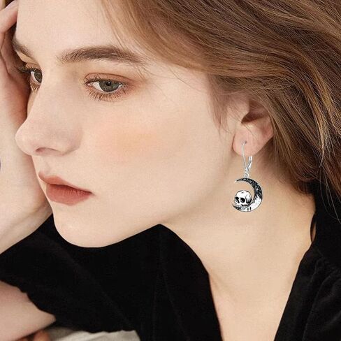 Black Cat/4th of July/Bat/Spider/Pumpkin/Wolf/Bunny/Sun and Moon/Turtle/Raven 925 Sterling Silver Leverback Dangle Earrings Moon Gothic Christmas Earrings Jewelry Gift for Women in Saudi Arabia