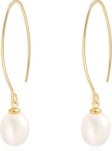 Aobei Pearl Raw Turquoise/Shell Pearl Drop Dangle Earrings 18K Gold Long Hook Wire Threader Earrings for Women Bohemian Ear Jewelry Gift for Her in Kuwait