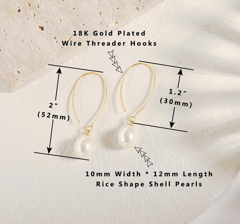 Aobei Pearl Raw Turquoise/Shell Pearl Drop Dangle Earrings 18K Gold Long Hook Wire Threader Earrings for Women Bohemian Ear Jewelry Gift for Her in Kuwait