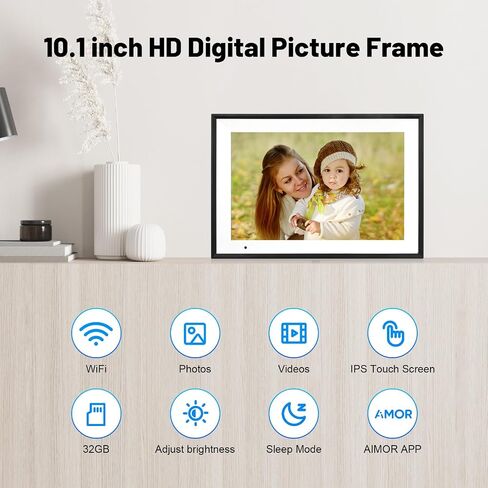 AEEZO Digital Picture Frame, 10.1 Inch WiFi Digital Photo Frame with 16GB, IPS Touch Screen Smart Cloud, Share Photos or Videos via AiMOR APP, Auto-Rotate, Wall Mountable (Black) in Saudi Arabia